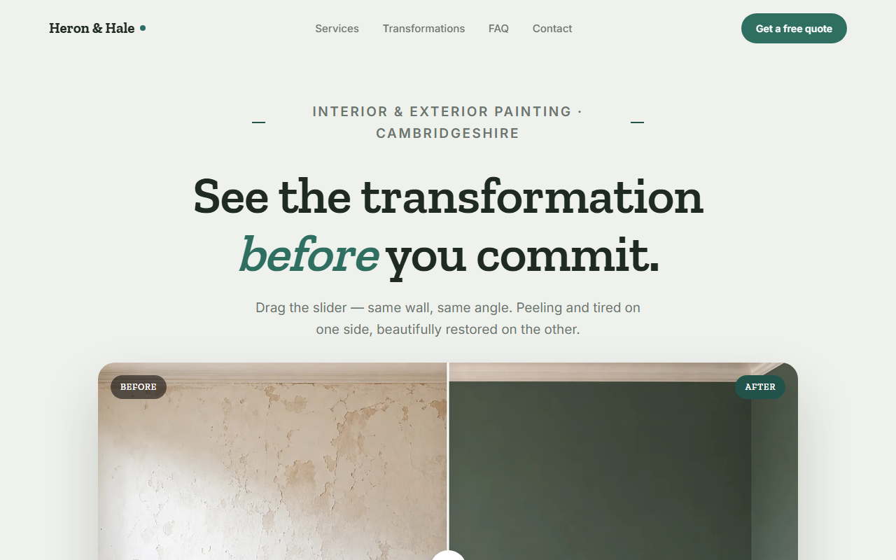 Site da Heron & Hale Decorating — visão geral