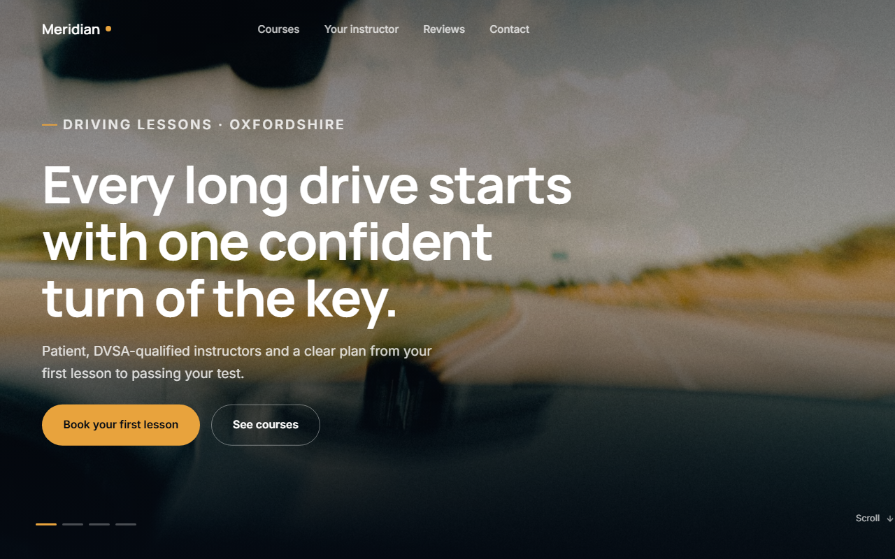 Site da Meridian Driving Academy — visão geral