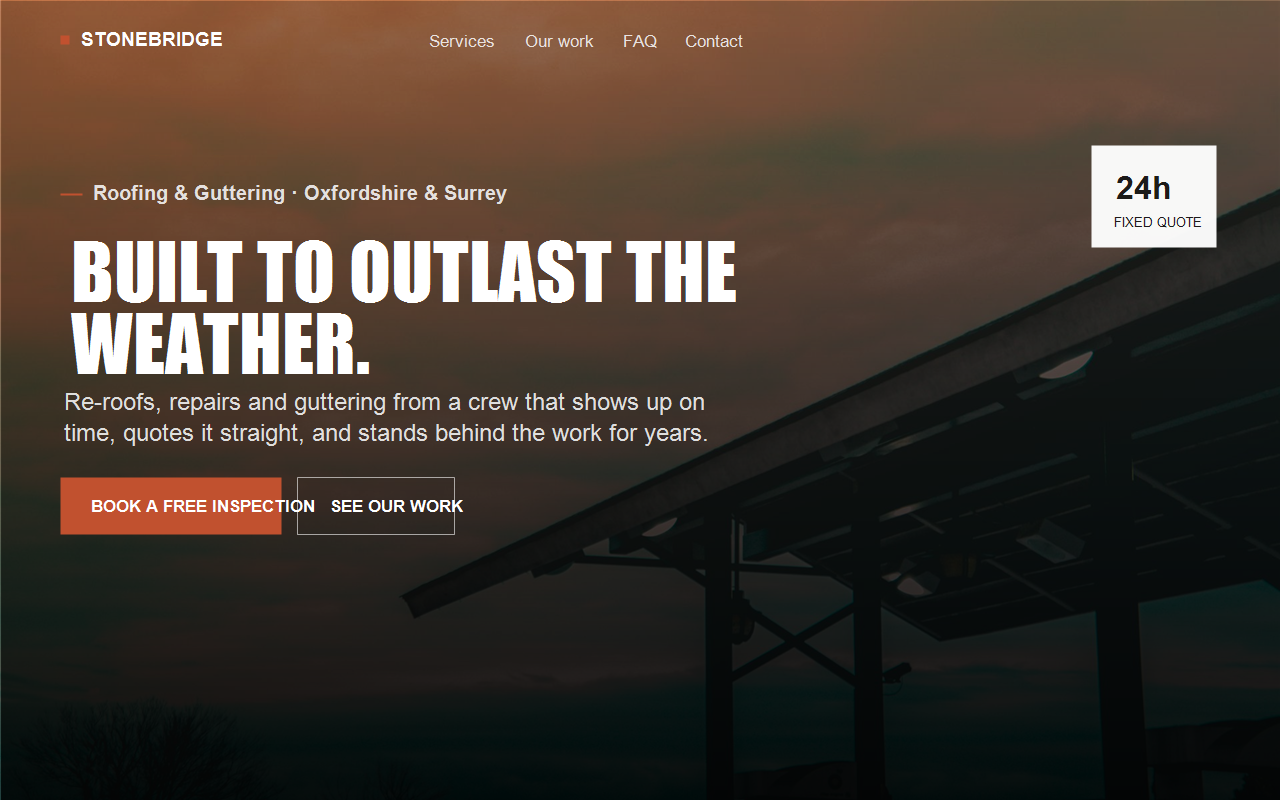 Site da Stonebridge Roofing Co. — visão geral